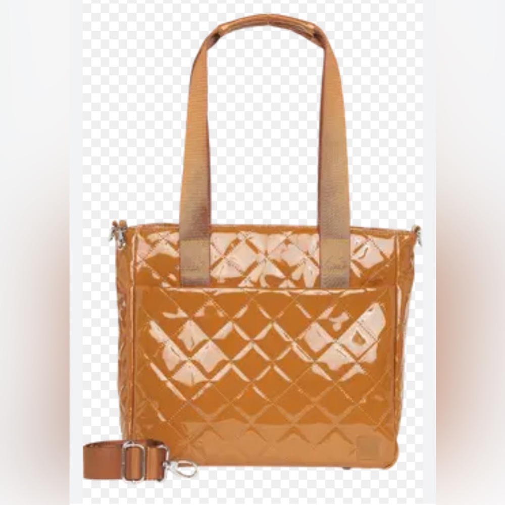 Glossy Quilted Tan Tote Bag